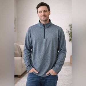 Gerry Weber Men's Heathered Blue Zip-Up Pullover, size M